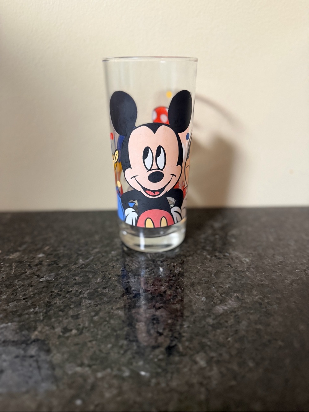 Vintage Disney Mickey Mouse Minnie Donald Duck Glass Tumbler Drinking Cup 16 oz